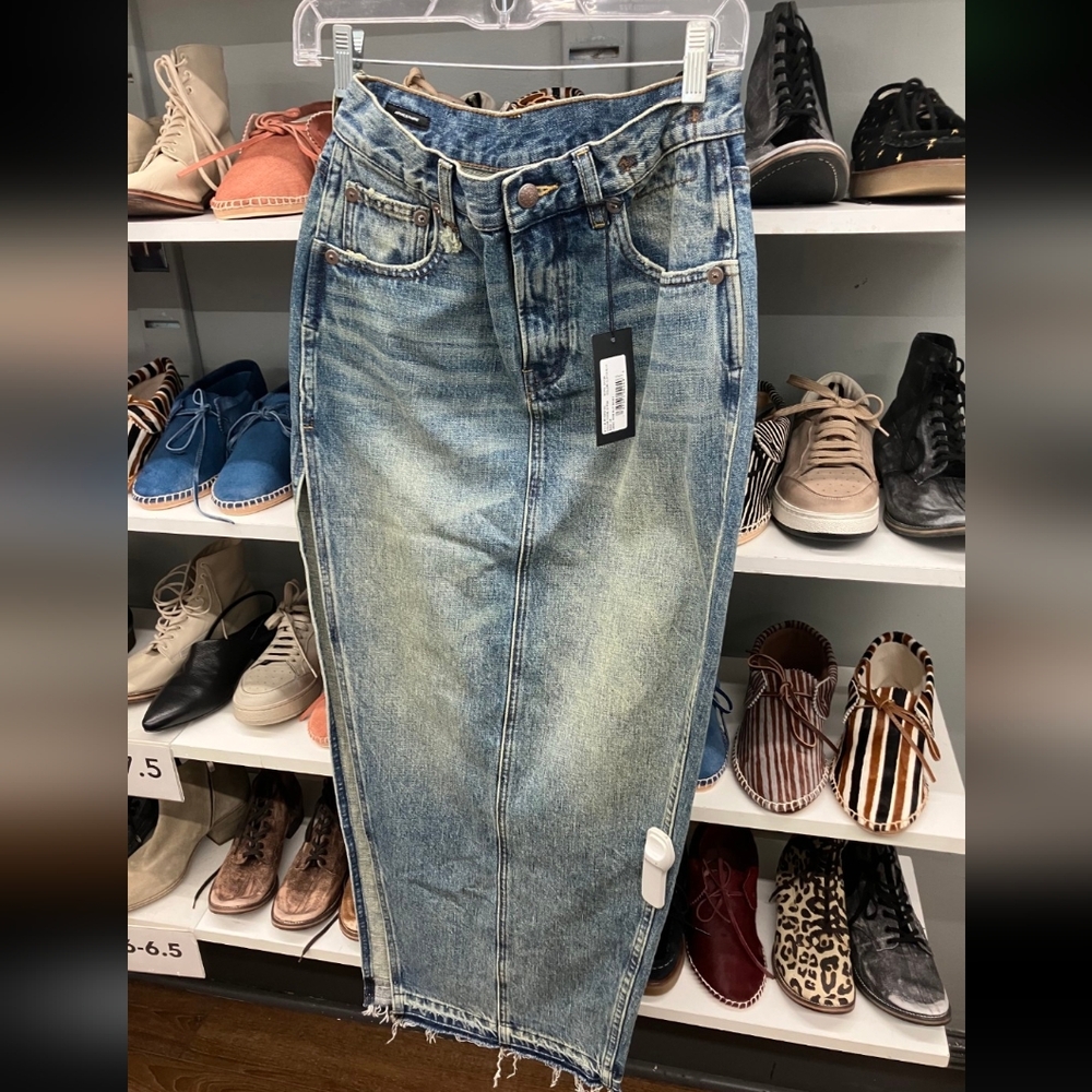Nwt R13 Blue Denim Side Slit Skirt